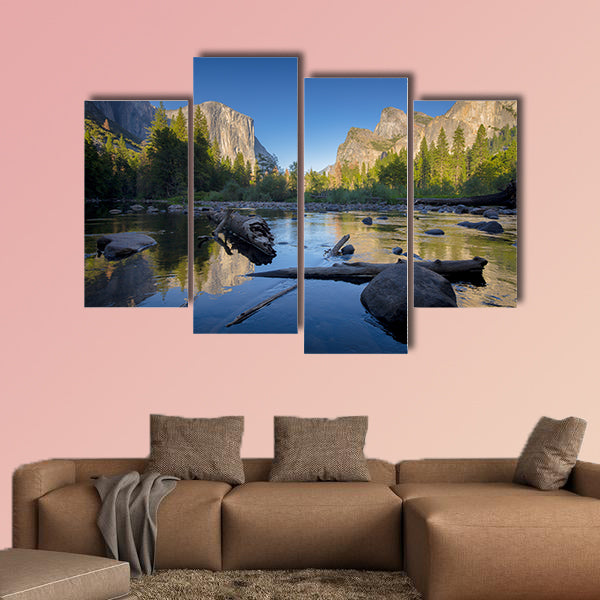 Classic view of scenic Yosemite Valley with famous  Multi panel canvas wall art
