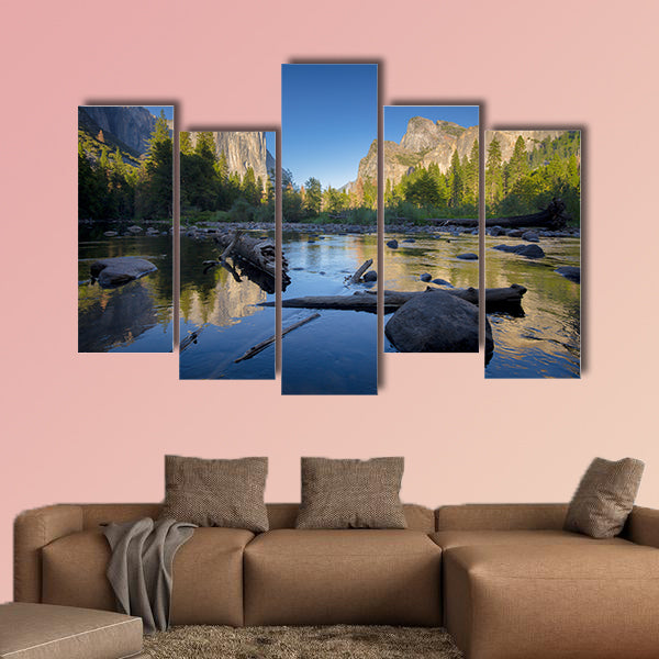 Classic view of scenic Yosemite Valley with famous  Multi panel canvas wall art