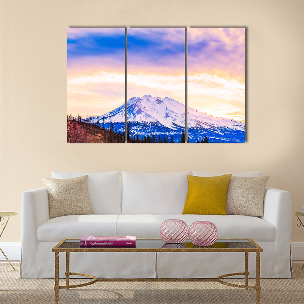 beautiful view of Mt. Shesta when sunset in California, USA multi panel canvas wall art