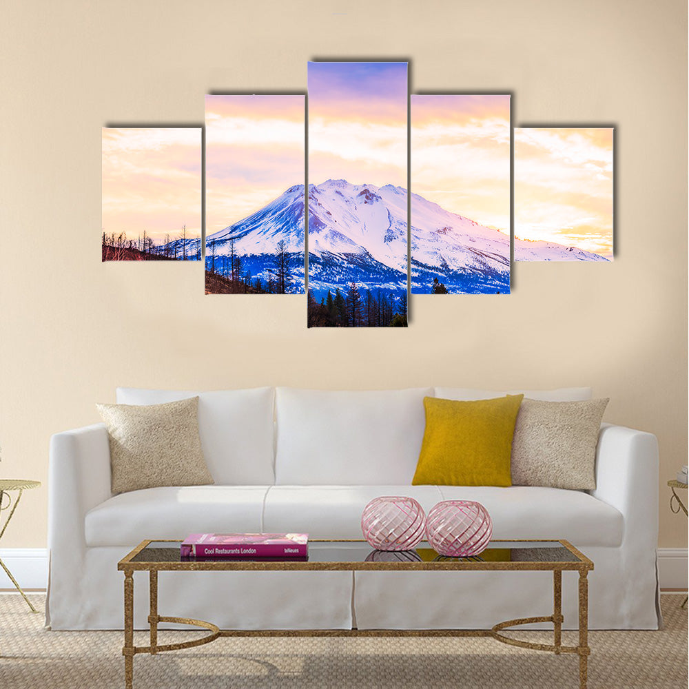 beautiful view of Mt. Shesta when sunset in California, USA multi panel canvas wall art