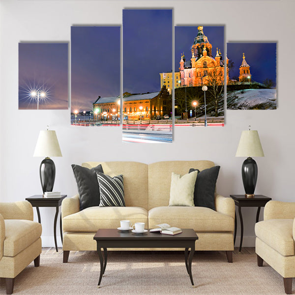 Scenic winter view the Uspenski Orthodox Cathedral Multi panel canvas wall art