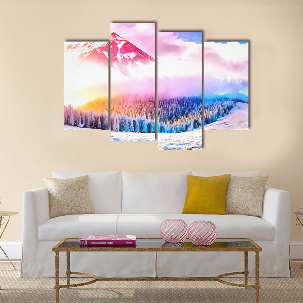 magical winter snow covered tree multi panel canvas wall art