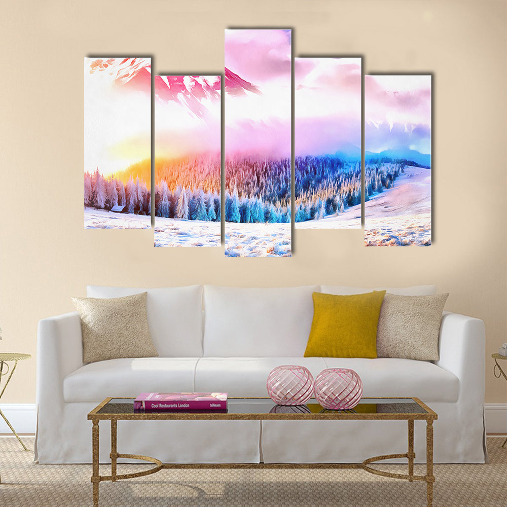 magical winter snow covered tree multi panel canvas wall art