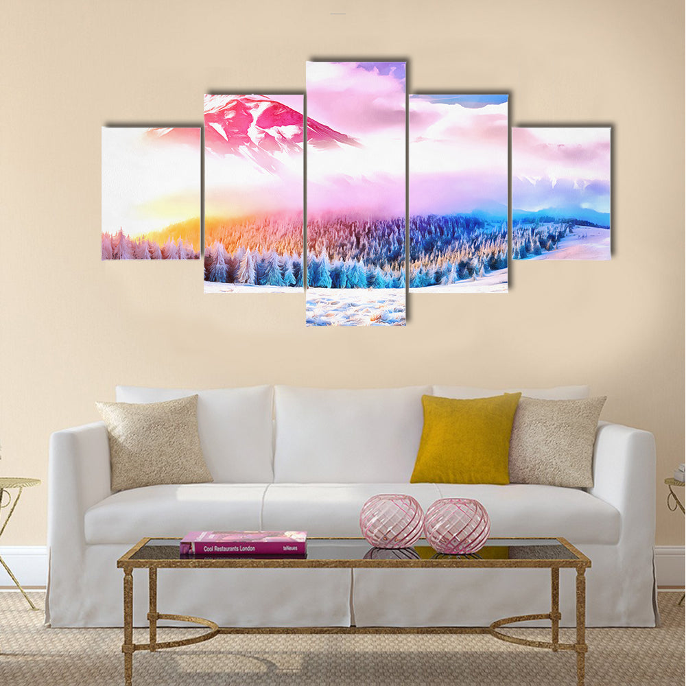 magical winter snow covered tree multi panel canvas wall art