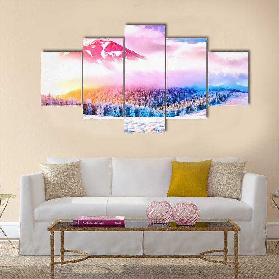 magical winter snow covered tree multi panel canvas wall art