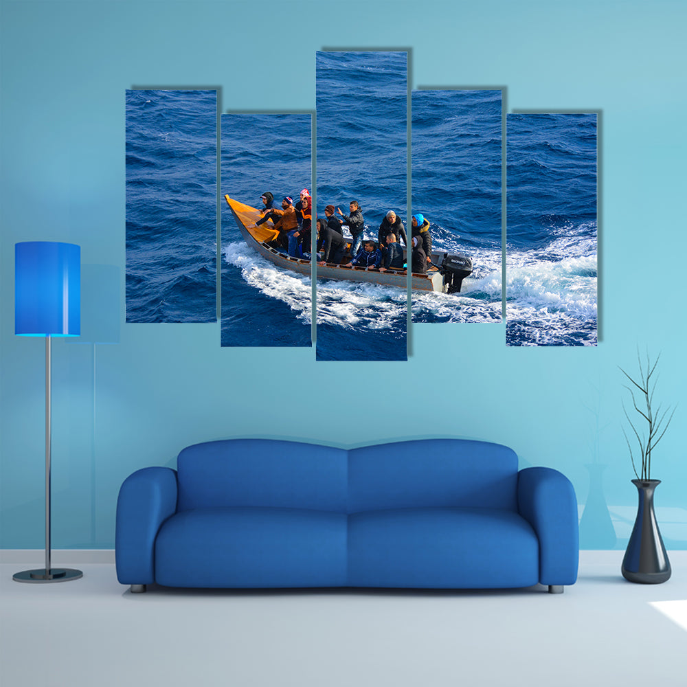 Lane of tourists travelling in the boat in Algeria Multi panel canvas wall art