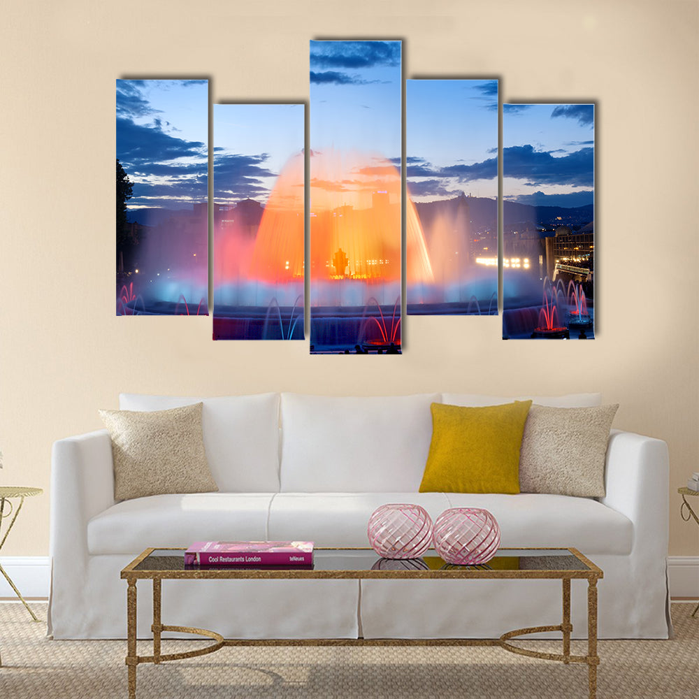 A Very Beautiful View Of A Magic Fountain In Spain Multi Panel Canvas Wall Art