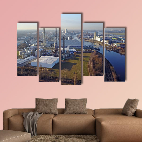 Compo producing fertilizer in the harbour of Krefeld, Germany multi panel canvas wall art