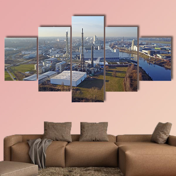 Compo producing fertilizer in the harbour of Krefeld, Germany multi panel canvas wall art