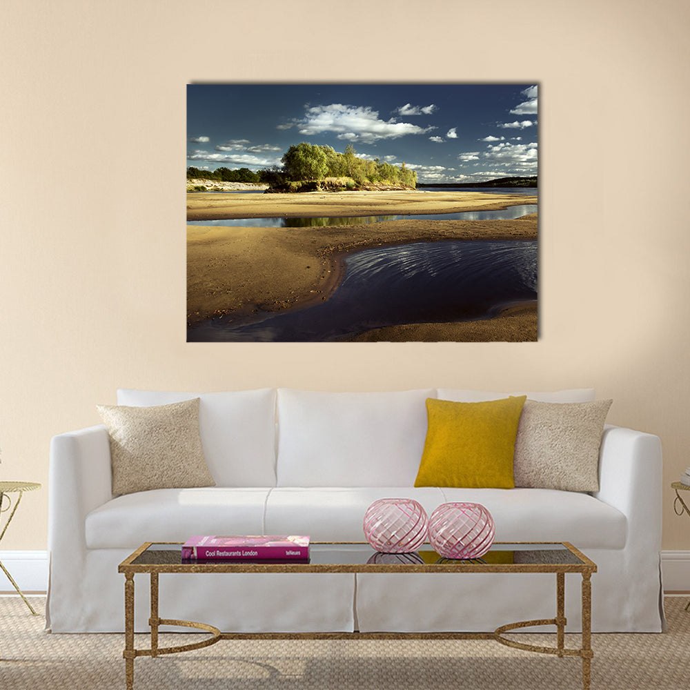 landscape on the river, the beach on the river Pripyat Multi panel canvas wall art