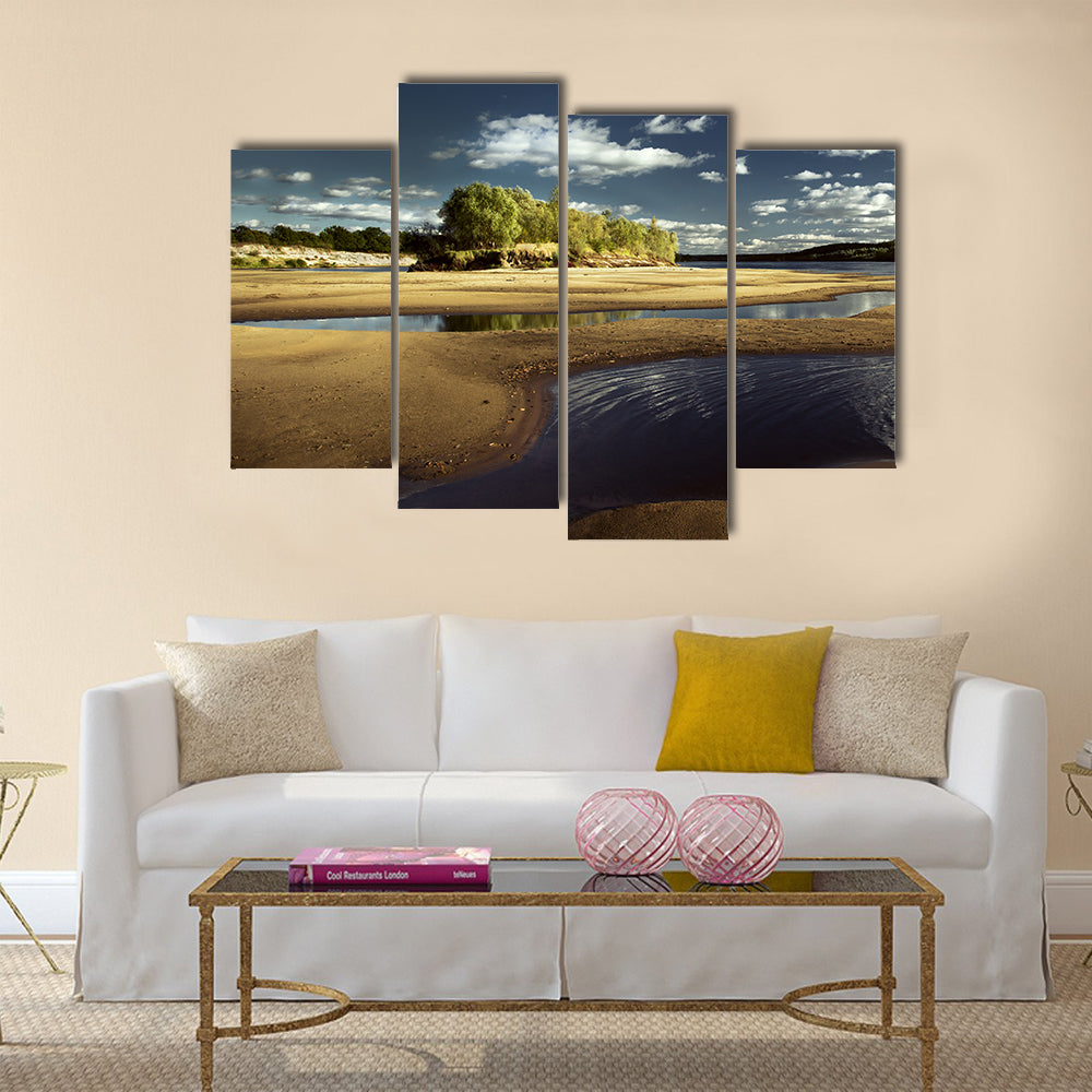 landscape on the river, the beach on the river Pripyat Multi panel canvas wall art