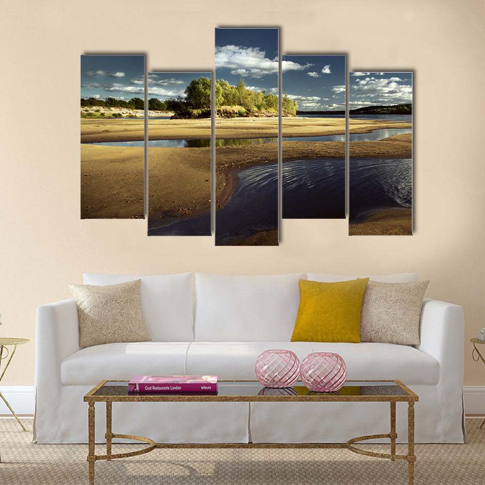 landscape on the river, the beach on the river Pripyat Multi panel canvas wall art