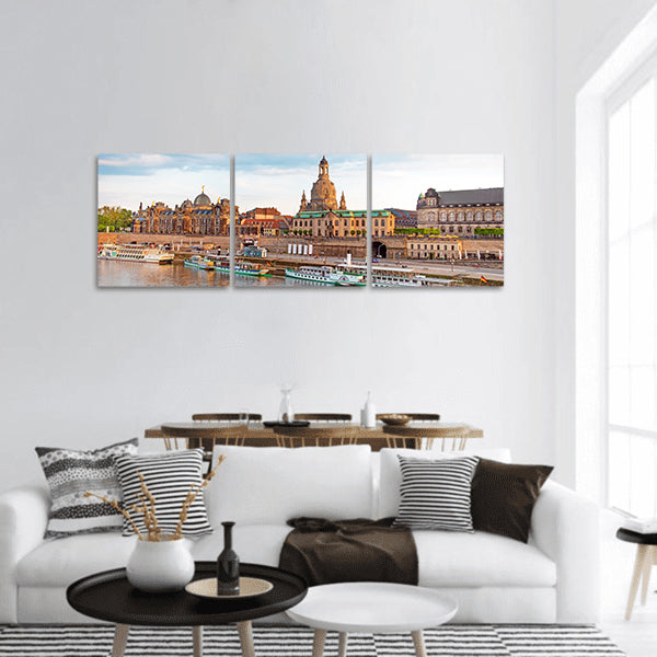 Old Dresden over the river Elbe Saxony, Germany, Europe Panoramic canvas Wall Art