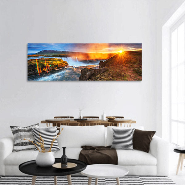Sunset over landscapes and waterfalls Kirkjufel Panoramic canvas Wall Art