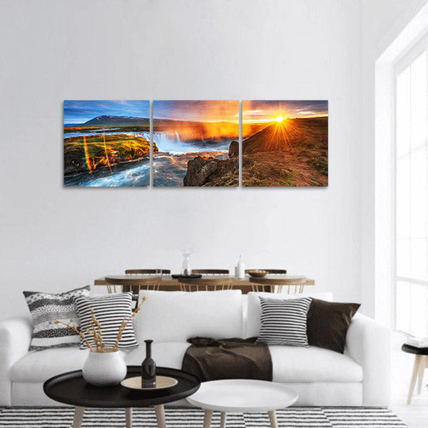 Sunset over landscapes and waterfalls Kirkjufel Panoramic canvas Wall Art