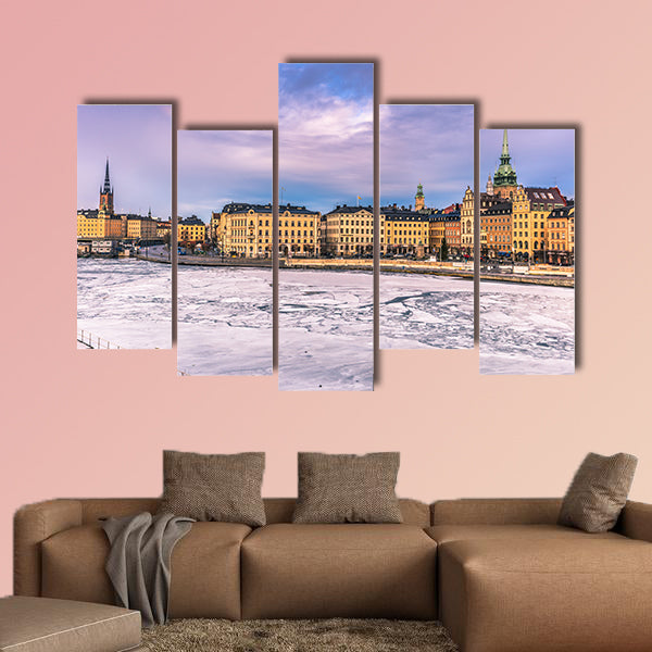 Panorama of the old town of Stockholm multi panel canvas wall art