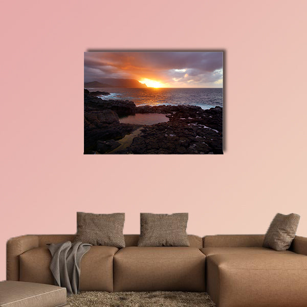 Queen's Bath on sunset on the island of Kauai, Multi panel canvas wall art