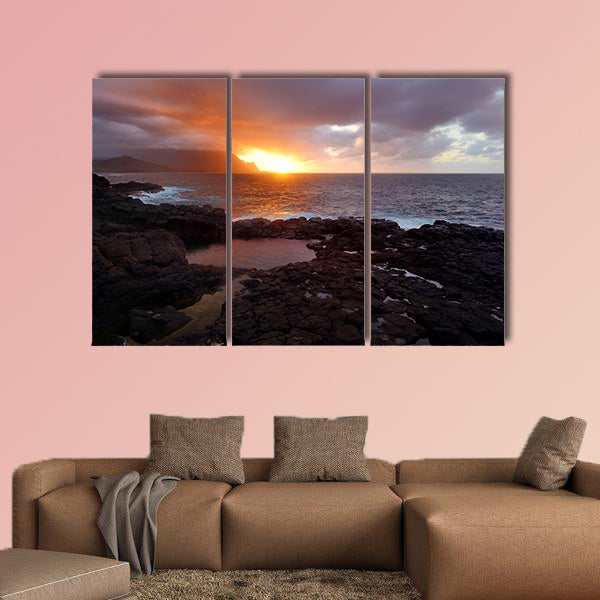 Queen's Bath on sunset on the island of Kauai, Multi panel canvas wall art