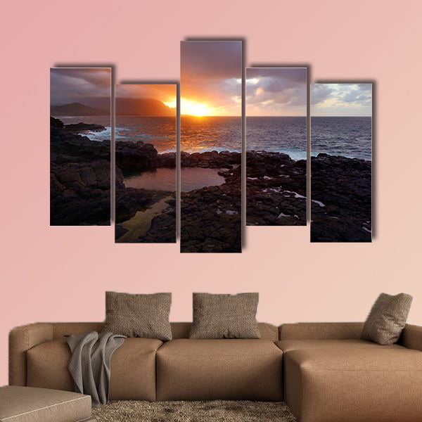 Queen's Bath on sunset on the island of Kauai, Multi panel canvas wall art