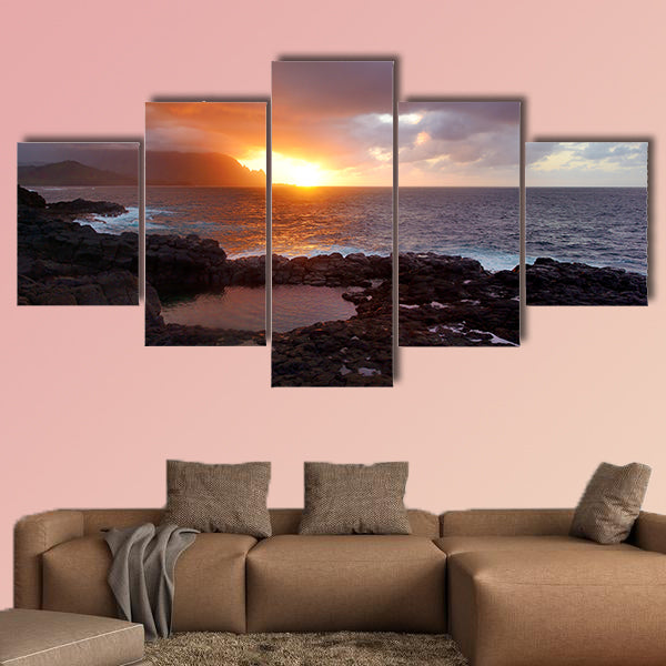 Queen's Bath on sunset on the island of Kauai, Multi panel canvas wall art