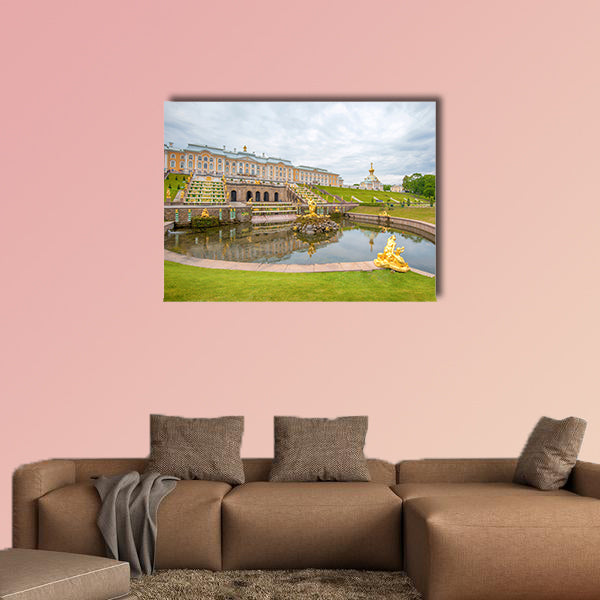 Panoramic view of The Grand Cascade fountain and Grand Palace wall art
