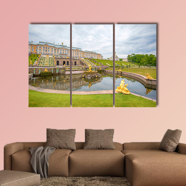 Panoramic view of The Grand Cascade fountain and Grand Palace wall art