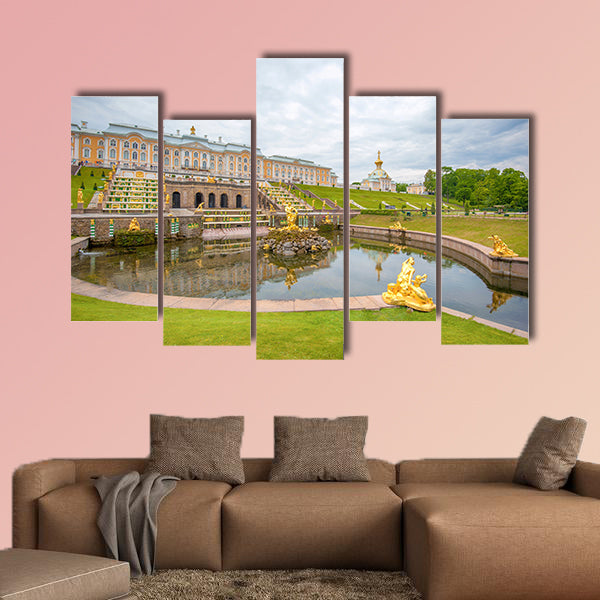 Panoramic view of The Grand Cascade fountain and Grand Palace wall art