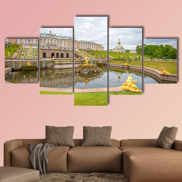 Panoramic view of The Grand Cascade fountain and Grand Palace wall art