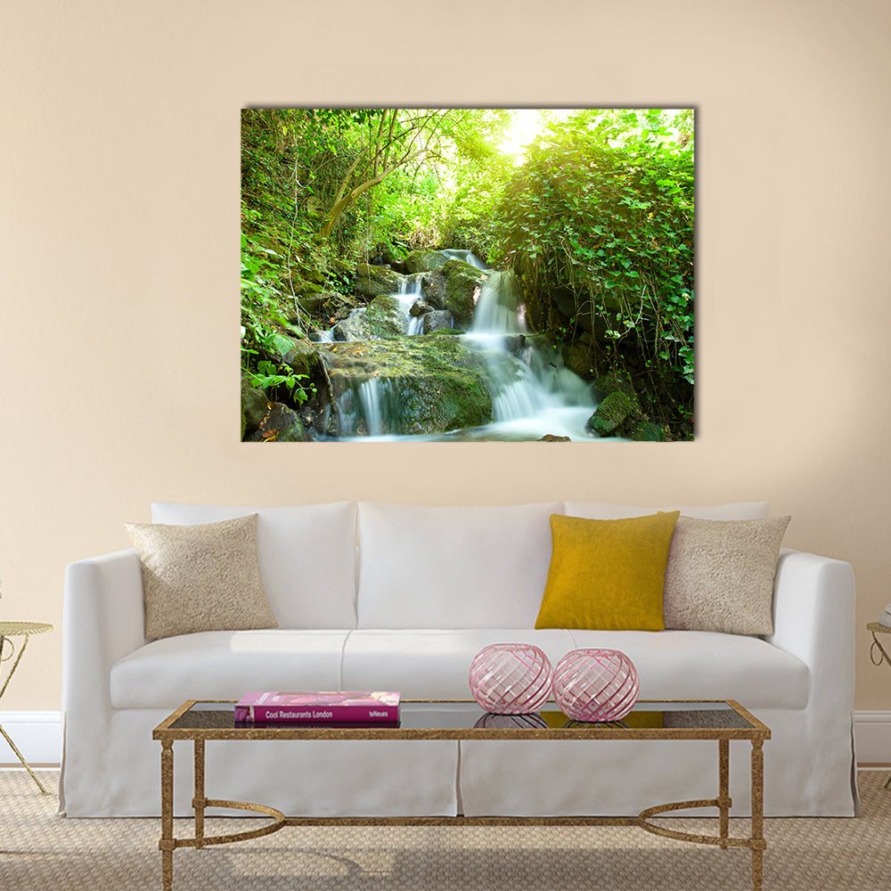 Beautiful waterfall on small forest stream Multi Panel Canvas Wall Art