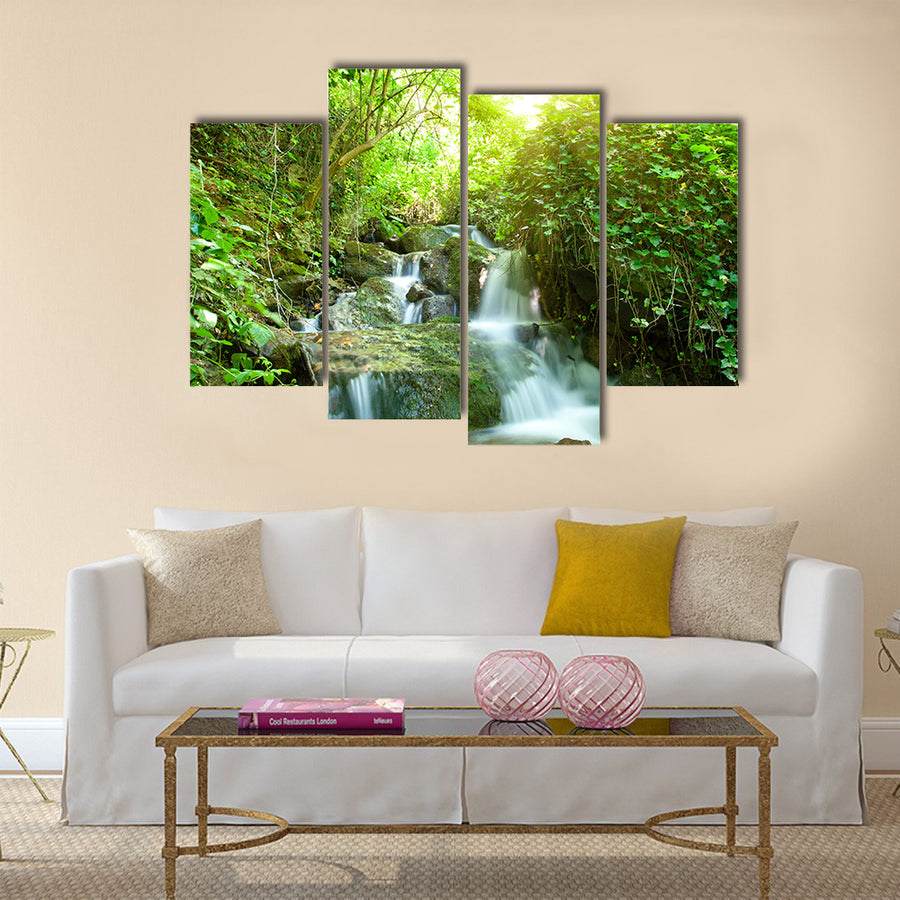 Beautiful waterfall on small forest stream Multi Panel Canvas Wall Art