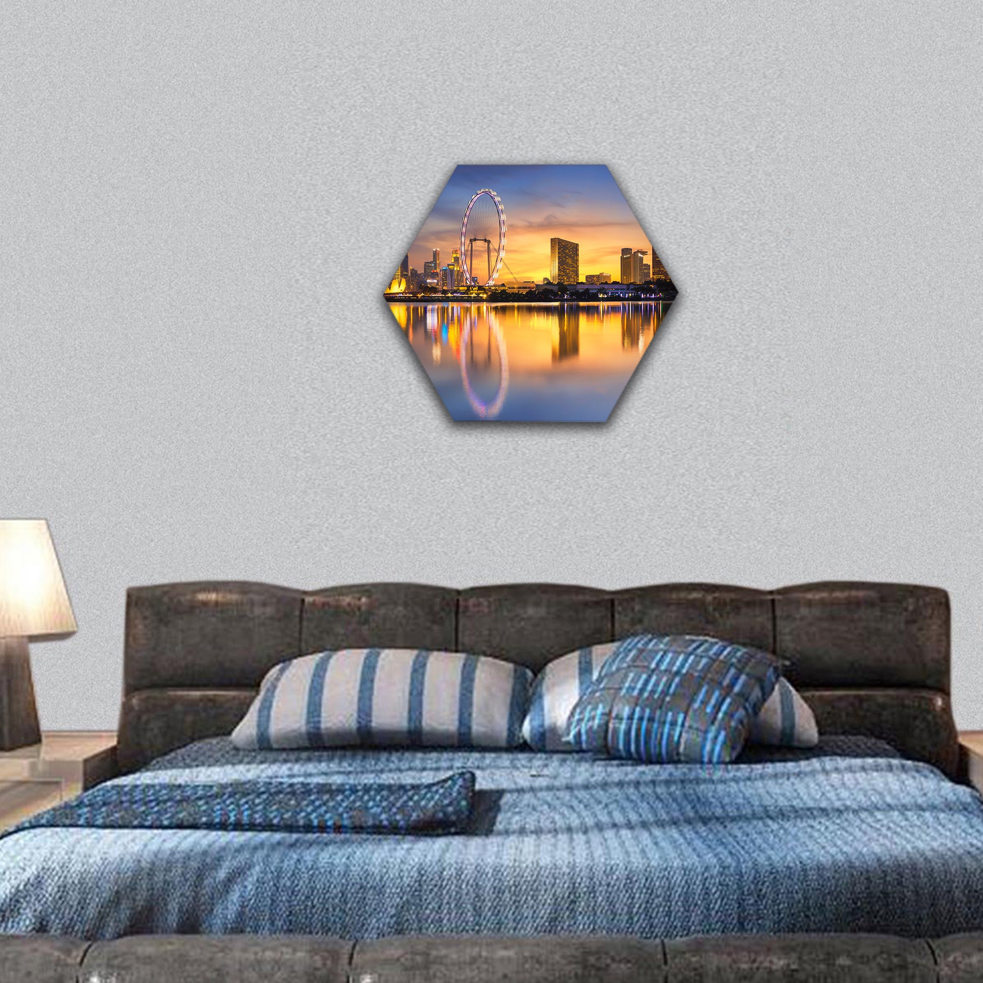 Singapore Skyline marina bay and garden by the bay hexagonal canvas wall art