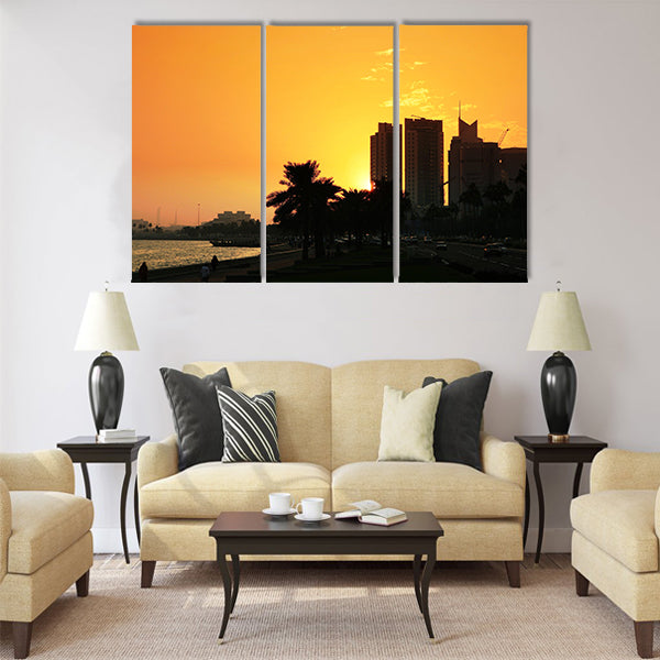 Sunset over the Corniche in Doha, Qatar Multi panel canvas wall art