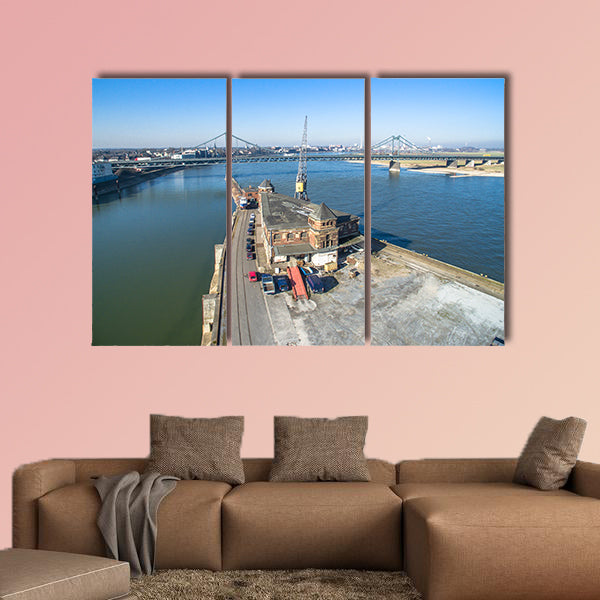 The historic harbour of Krefeld multi panel canvas wall art
