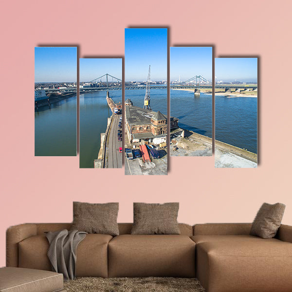 The historic harbour of Krefeld multi panel canvas wall art