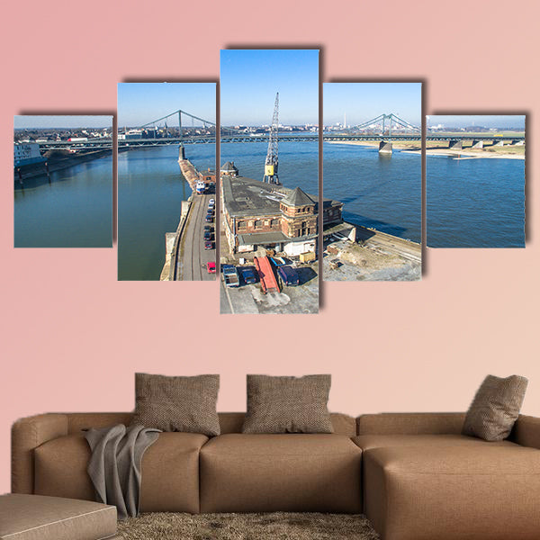 The historic harbour of Krefeld multi panel canvas wall art