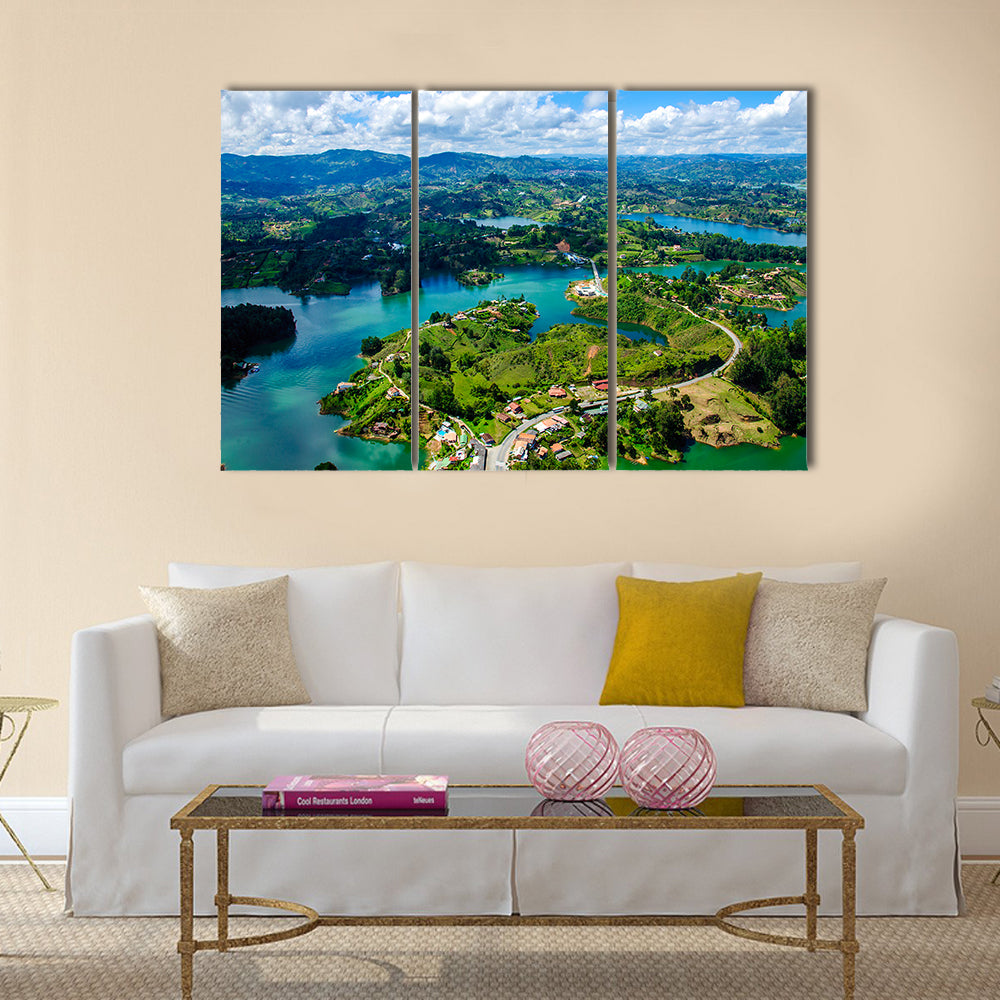 Panoramic View Of A Rock Of Guatape In Columbia, Multi Panel Canvas Wall Art