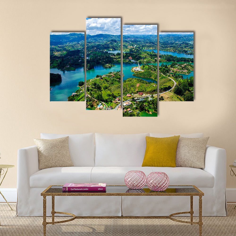 Panoramic View Of A Rock Of Guatape In Columbia, Multi Panel Canvas Wall Art