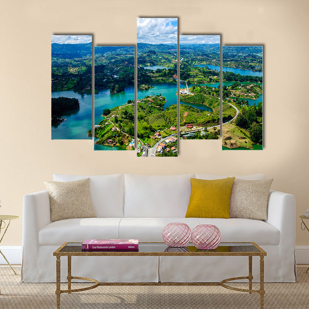 Panoramic View Of A Rock Of Guatape In Columbia, Multi Panel Canvas Wall Art