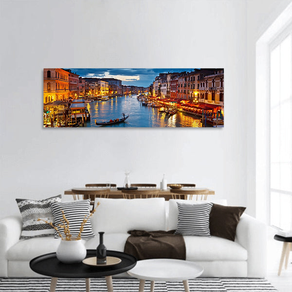 Grand Canal at night, Venice Panoramic Canvas Wall Art
