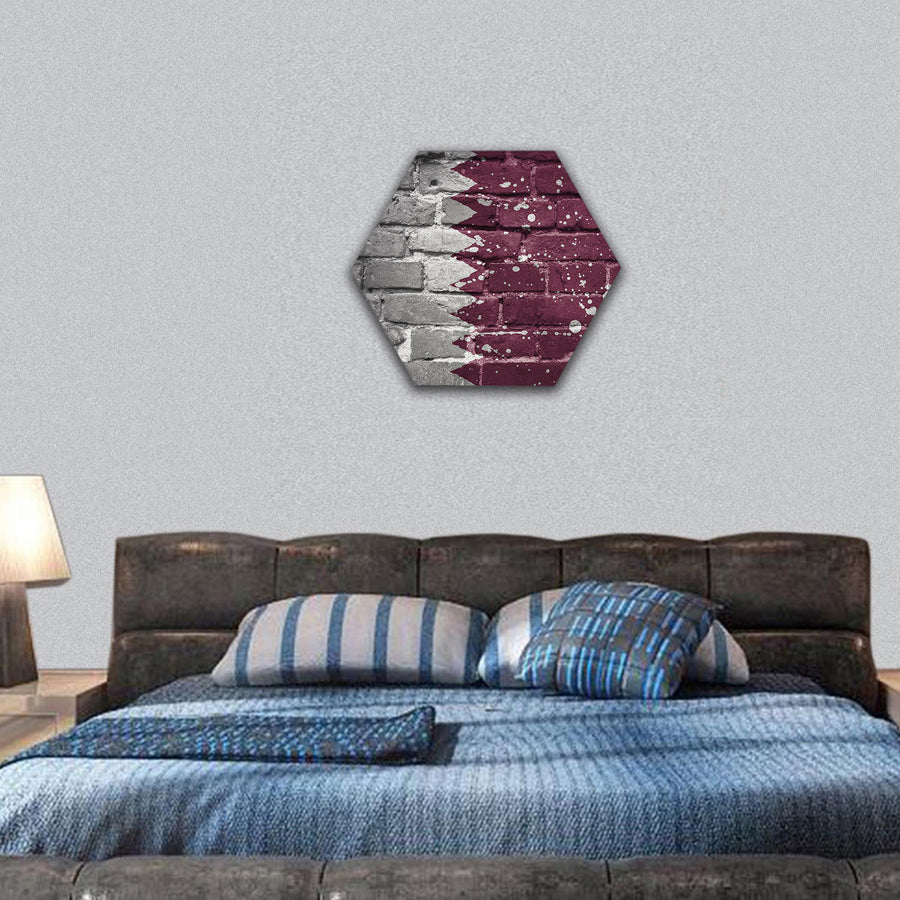 Colorful painted national flag of Qatar on a old brick wall hexagonal canvas wall art