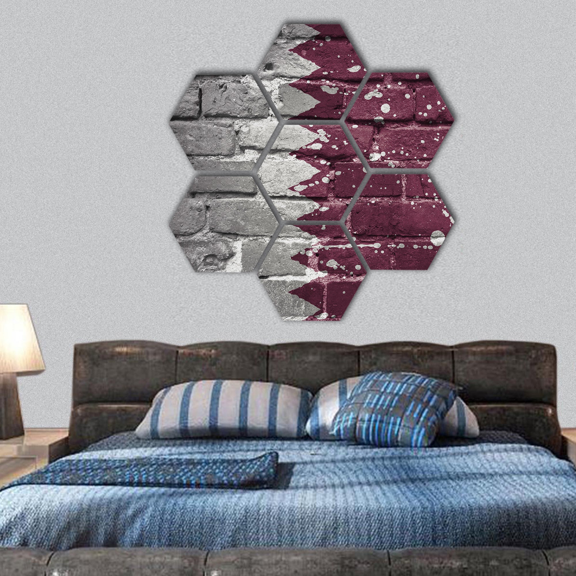 Colorful painted national flag of Qatar on a old brick wall hexagonal canvas wall art