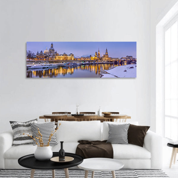 Dresden historic skyline in the old town in winter panoramic canvas wall art