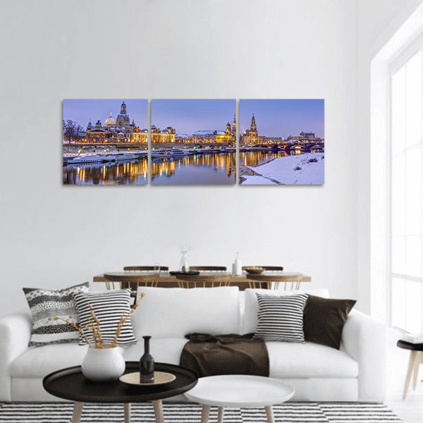 Dresden historic skyline in the old town in winter panoramic canvas wall art