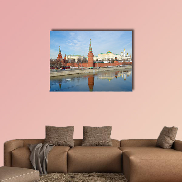 Beautiful views of Moscow Kremlin and Kremlevskaya multi panel canvas wall art