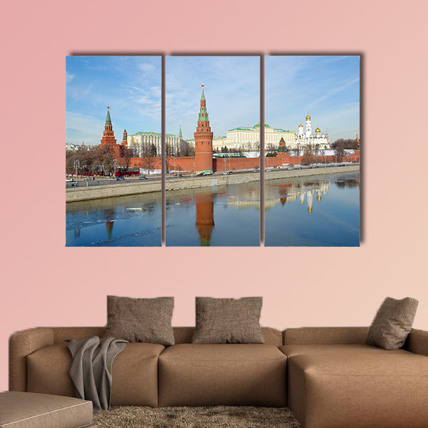 Beautiful views of Moscow Kremlin and Kremlevskaya multi panel canvas wall art
