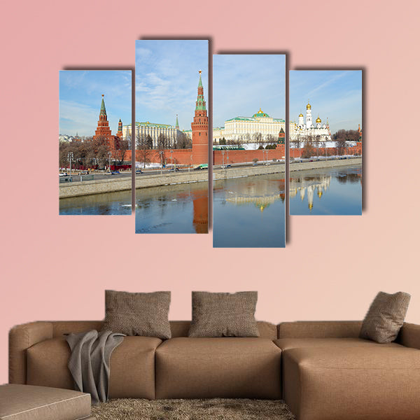 Beautiful views of Moscow Kremlin and Kremlevskaya multi panel canvas wall art