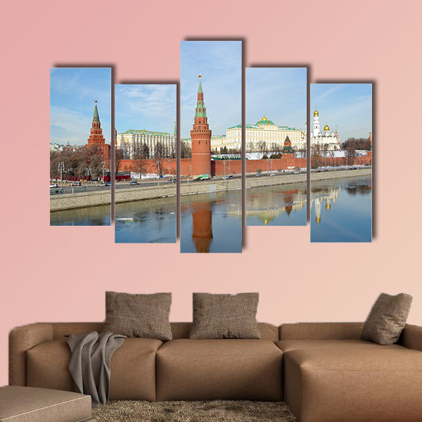 Beautiful views of Moscow Kremlin and Kremlevskaya multi panel canvas wall art