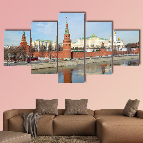 Beautiful views of Moscow Kremlin and Kremlevskaya multi panel canvas wall art