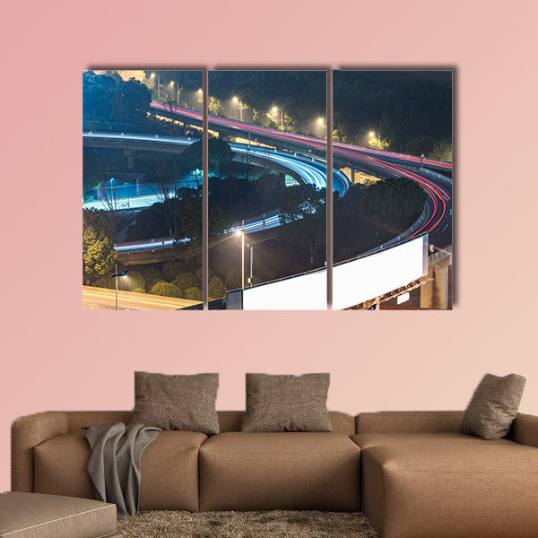 Aerial View of Suzhou overpass at Night in China multi panel canvas wall art