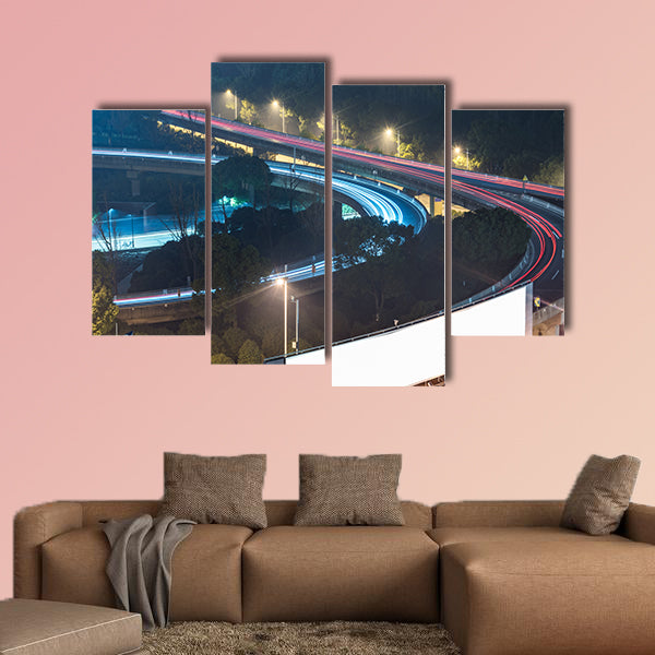 Aerial View of Suzhou overpass at Night in China multi panel canvas wall art